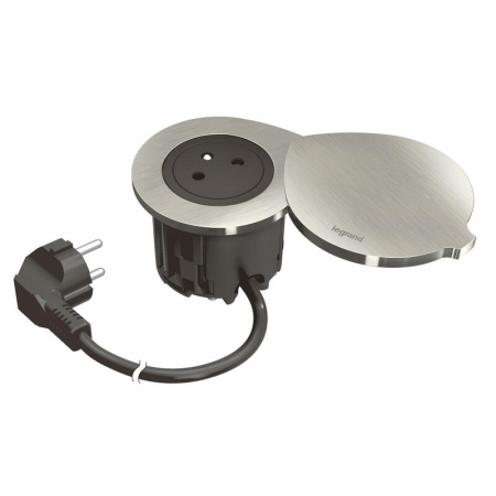 Incara  Legrand - Incara Disq 60 cu Priza 2P+T neagra si capac metalic, cablu 2m + stecar 2P+T