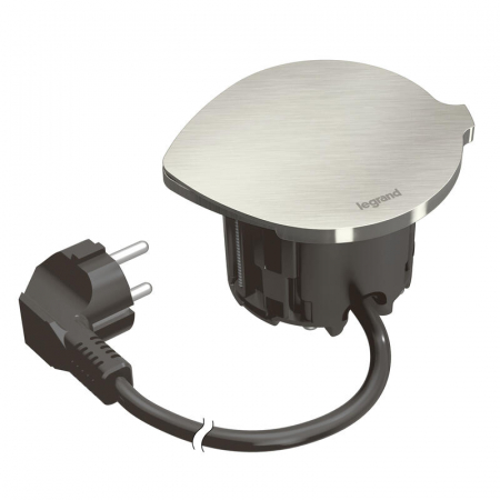 Incara Disq 60 cu Priza 2P+T neagra si capac metalic, cablu 2m + stecar 2P+T [1]