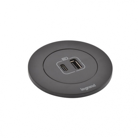 Doze de Pardoseala - Incara Disq 60 cu USB A+C de 15 W , finisaj negru, metal, alb, cablu de 0,5 m + conector Wieland
