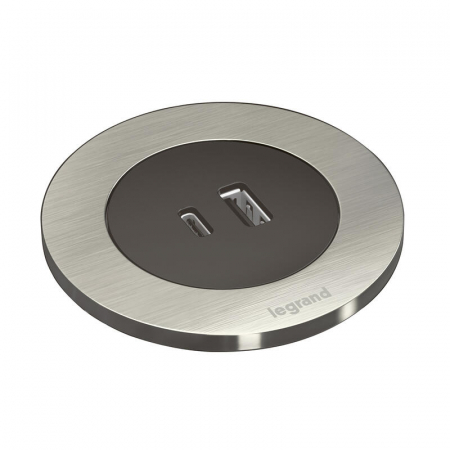 Incara  Legrand - Incara Disq 60 cu USB A+C de 15 W negru si capac metalic, cablu 2m + stecar 2P+T