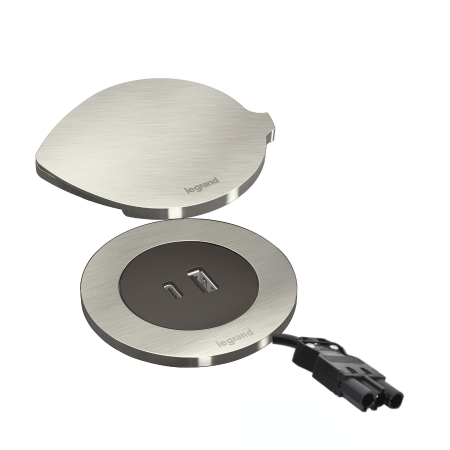 Doze de Pardoseala - Incara Disq 60 cu USB A+C de 15 W negru si capac metalic, cablu de 0,5 m + conector Wieland