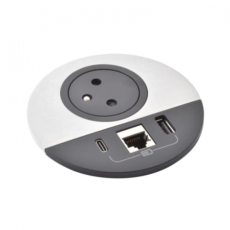 Incara  Legrand - Incara Disq 80 cu Priza 2P+T, USB A+C, RJ45 cat6 UTP , finisaj alb, metal, negru, cablu de 0,5 m + conector Wieland