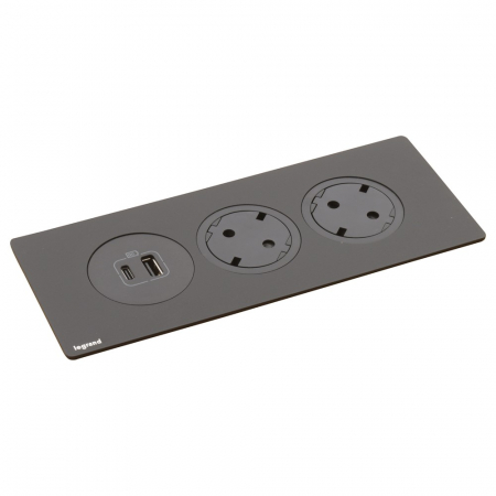 Incara Disq'In 3 posturi cu 2x Priza 2P+T, 1x USB A+C albe, cablu 2m + stecar 2P+T, fara placa finisaj [1]