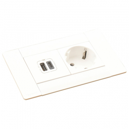 Incara Multilink 4 module finisaj alb cu 1x Priza 2P+T, 1x USB A+C albe, negru, metal, cablu 2m + stecar 2P+T [1]