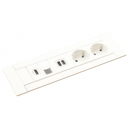 Incara Multilink 8 module finisaj alb, metal, negru cu 2x Priza 2P+T, 1x USB A+C, 1x RJ45 cat.6 UTP 1mod., 1x HDMI , cablu 2m + stecar 2P+T [1]