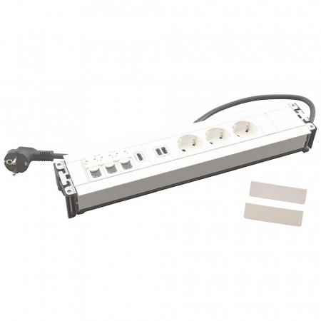 Doze de Pardoseala - Incara Multilink vertical 12 module finisaj alb cu 3x Priza 2P+T, 1x USB A+C, 3x RJ45 cat6 UTP 1mod. albe, 1x HDMI, cablu 2m + stecar 2P+T