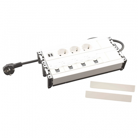Doze de Pardoseala - Incara Multilink vertical 2x8 module finisaj alb cu 3x Priza 2P+T, 1x USB A+C, 4x RJ45 cat6 UTP 2mod. albe, cablu 2m + stecar 2P+T