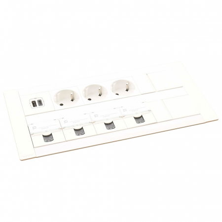 Incara Multilink vertical 2x8 module finisaj alb cu 3x Priza 2P+T, 1x USB A+C, 4x RJ45 cat6 UTP 2mod. albe, cablu 2m + stecar 2P+T [1]