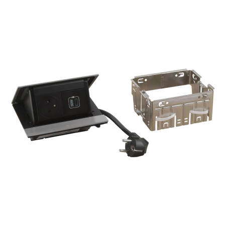 Incara Pop-up 4 module finisaj inox cu Priza 2P+T, USB C 30W negre, cablu 2m + stecar 2P+T [1]