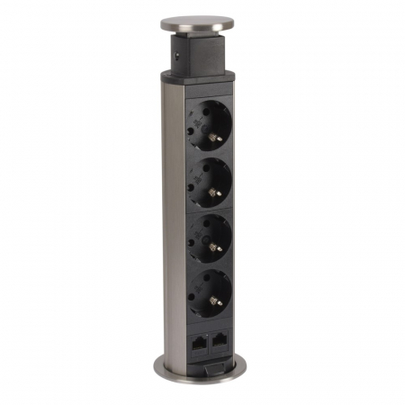 Incara  Legrand - Incara Tower 60 cu 4x Priza 2P+T, 2x RJ45 cat.6, cablu 2m + stecar 2P+T