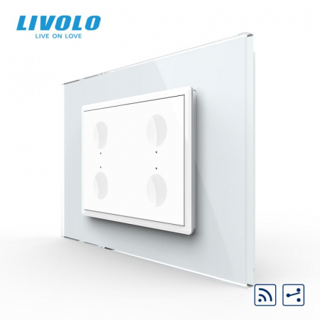 Intrerupator cvadruplu tactil, control telecomanda RF, cap scara / cap cruce, standard italian, cu rama sticla, 3M  VL-FC4SR-P9E-3WP [1]