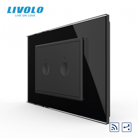 Intrerupator dublu tactil, control telecomanda RF, cap scara / cap cruce, standard italian, cu rama sticla, 3M VL-FC2SR-P9E-3WP [2]