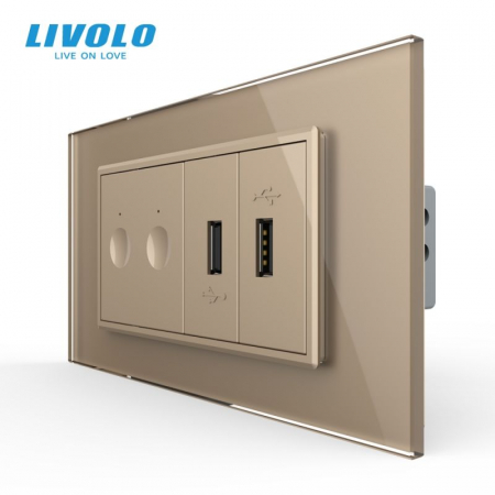 Intrerupatoare Touch / Standard German - Intrerupator tactil dublu + priza dubla USB, 4M, cu rama sticla VL-FC2-2FCUS-2WP-P9E