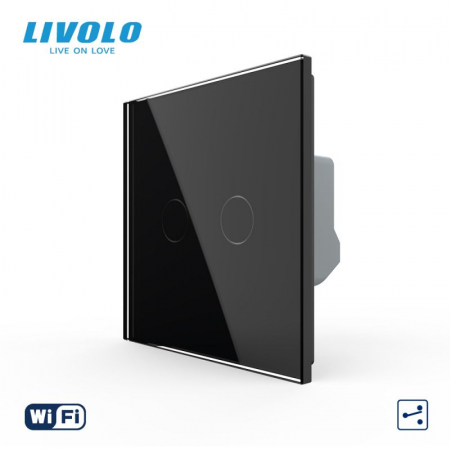 Intrerupator tactil dublu WiFi, cap / scara / cruce, cu panou sticla VL-FC2SNY-C2-W2G [2]