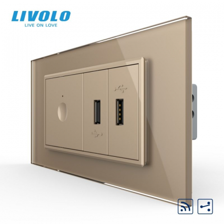 Prize Schuko - TV / Date / Media - Intrerupator tactil simplu cap scara / cruce control telecomanda RF + priza dubla USB, 4M, cu rama sticla