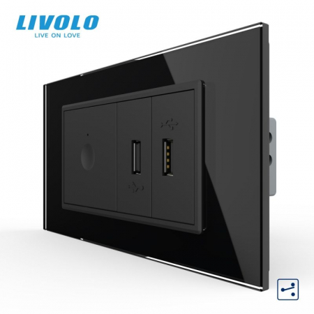 Intrerupatoare Touch / Standard German - Intrerupator tactil simplu cap scara / cruce + priza dubla USB, 4M, cu rama sticla
