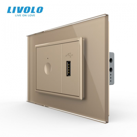 Intrerupatoare Touch / Standard German - Intrerupator tactil simplu cap scara/ cruce + priza USB, 3M, rama sticla VL-FC1S-FCUS-2BP-P9E