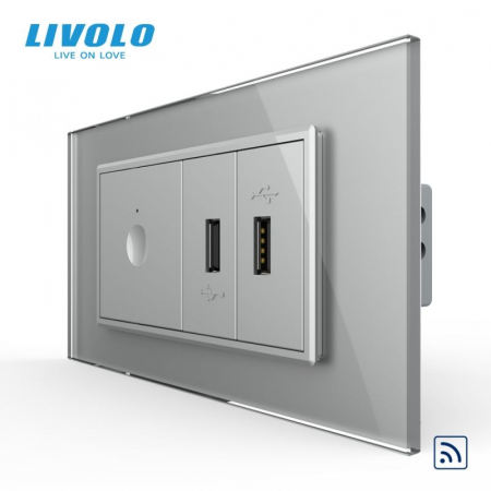 Intrerupator tactil simplu control telecomanda RF + priza dubla USB, 4M, cu rama sticla VL-FC1R-2FCUS-1WP-P9E [3]