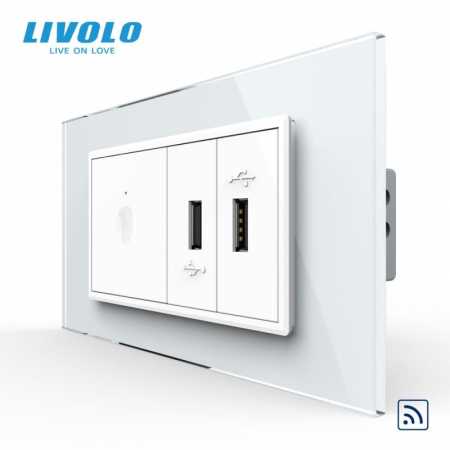 Intrerupator tactil simplu control telecomanda RF + priza dubla USB, 4M, cu rama sticla VL-FC1R-2FCUS-1WP-P9E [1]