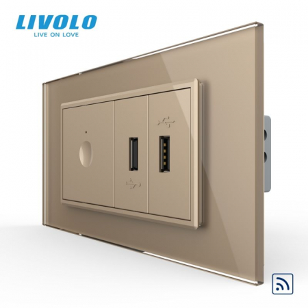 Prize Schuko - TV / Date / Media - Intrerupator tactil simplu control telecomanda RF + priza dubla USB, 4M, cu rama sticla VL-FC1R-2FCUS-1WP-P9E