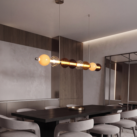Iluminat Interior - Lampă LED liniară suspendată Zambelis 26W, alamă periată și sticlă decorativă