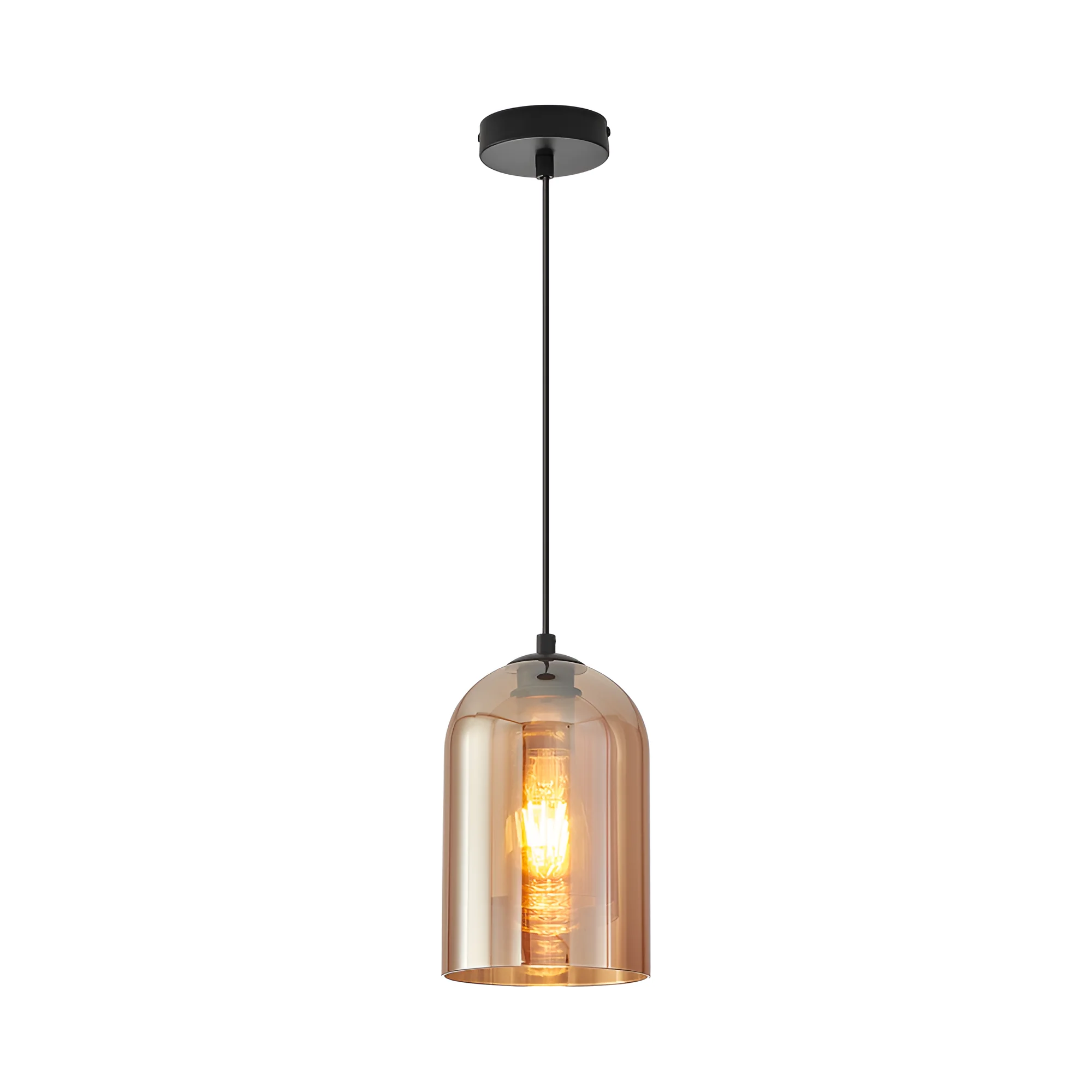 Iluminat Interior - Pendul Braytron BRY-S004R-1H-1XE27-AMB din sticlă amber și metal negru
