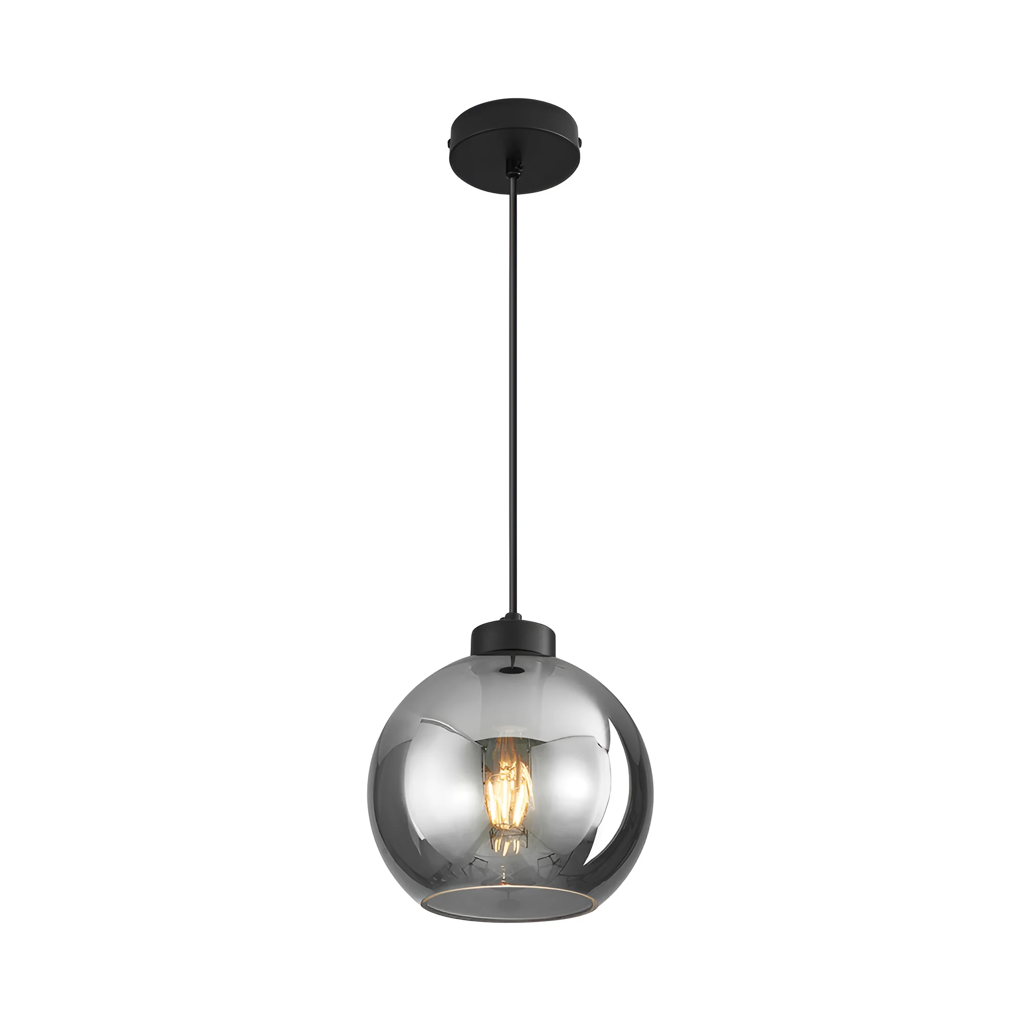 Iluminat Interior - Pendul Braytron BRY-S005R-1H-1XE27-SMK din sticlă fumurie și metal negru