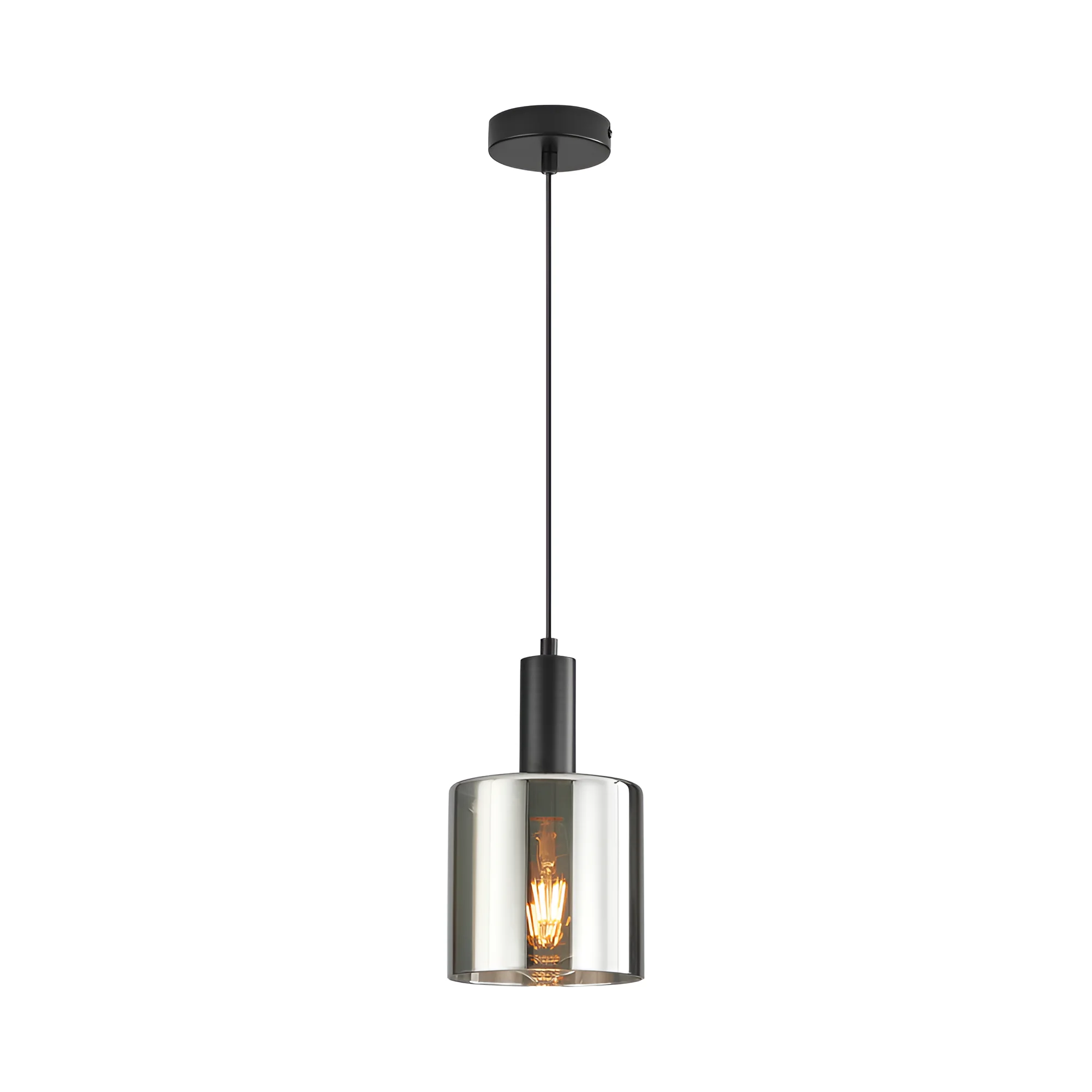 Lustre - Pendul Braytron BRY-S007R-1H-1XE27-SMK din sticlă fumurie și metal negru