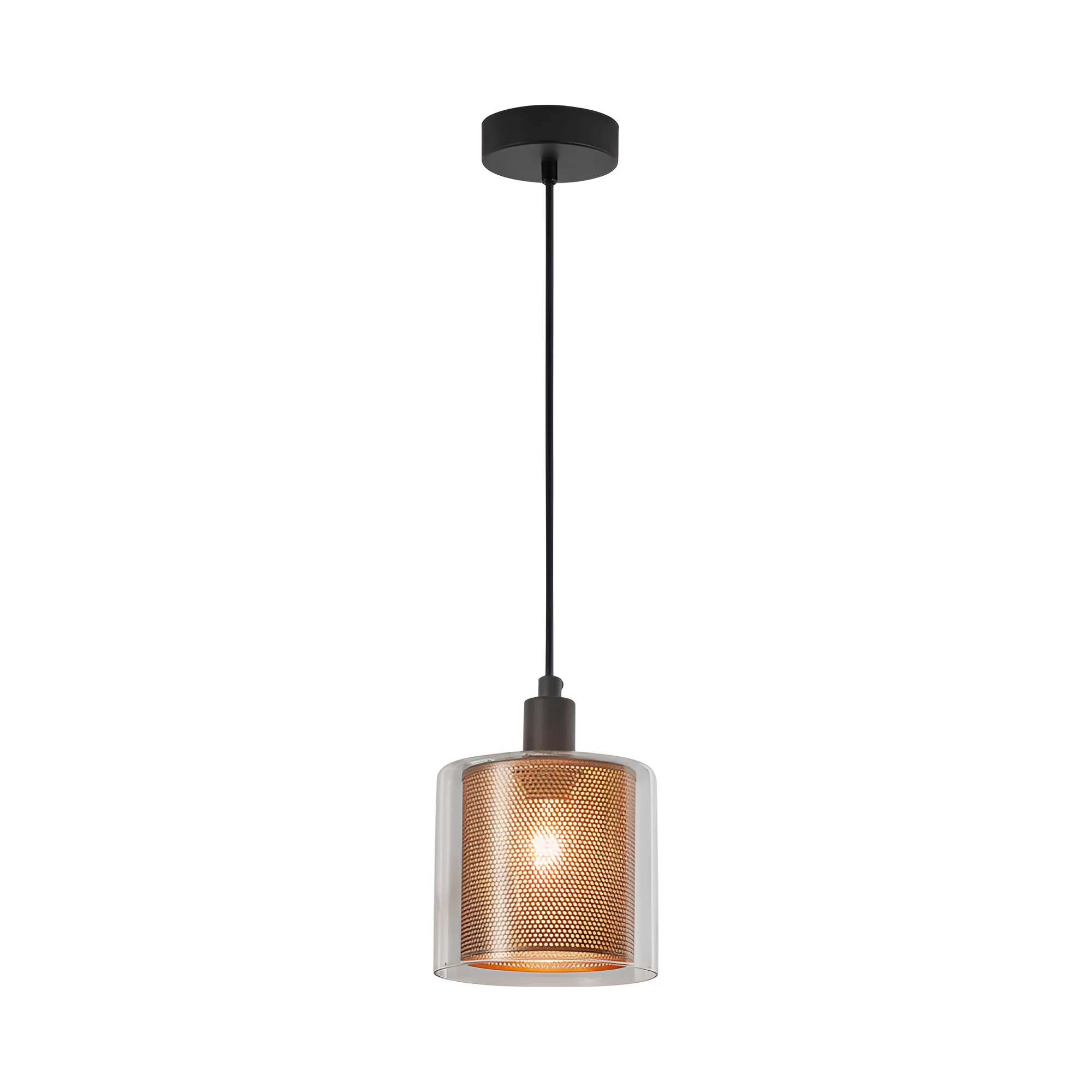 Iluminat Interior - Pendul Braytron BRY-S008R-1H-1XE14-CPR din sticlă cupru și metal negru
