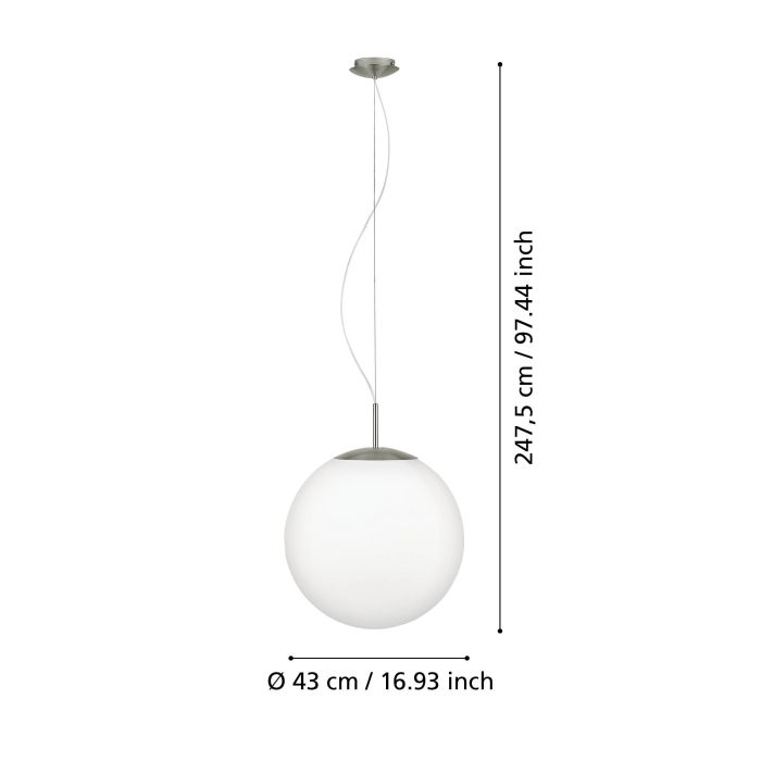 Pendul PIEDALE PRO E27, Nichel Mat & Sticlă Opală Ø430 mm [2]