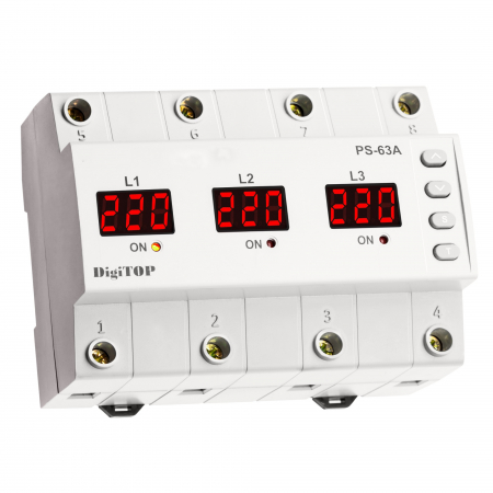 Relee de comanda si supraveghere - Releu comutator automat de faza si protectie tensiune 63A