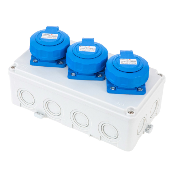 Cutie de distributie 210x110mm, tablou cu 3 prize 230V schuko albastre, precablat IP67 [2]