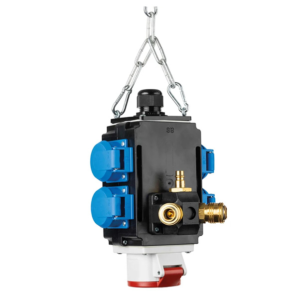 Distribuitor de energie suspendat 1 priza trifazica 400V 5 poli 16A IP44 si cu 4 prize monofazice schuko 16A IP44 cu conexiune la aer comprimat [2]