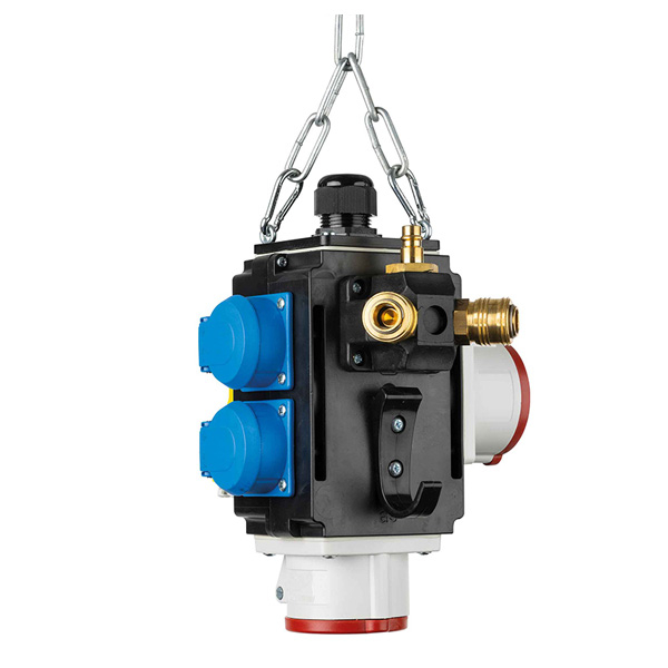 Distribuitor de energie suspendat cu 2 prize trifazice 400V 5 poli 16A IP44 si 2 prize monofazice schuko 16A IP44 cu conexiune la aer comprimat si conexiune de date [2]