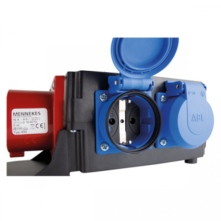 Distribuitor de curent trifazic MIXO CEE maxim 11kW intrare 5 poli 16A 400V iesire 5 poli 16A 400V, 5 poli 32A 400V si 2 prize schuko 230V IP44 [1]