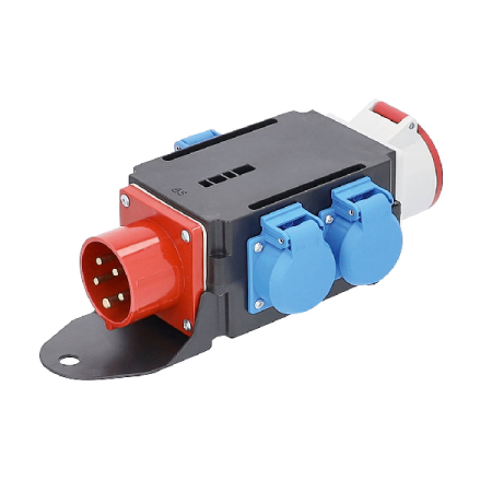 Distribuitor de curent trifazic MIXO CEE maxim 11kW intrare 5 poli 16A 400V iesire 5 poli 16A 400V si 3 prize schuko 230V IP44 [1]