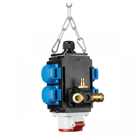Distribuitor de energie suspendat 1 priza trifazica 400V 5 poli 16A IP44 si cu 4 prize monofazice schuko 16A IP44 cu conexiune la aer comprimat [1]
