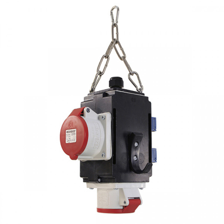 Policarbonat - Distribuitor de energie suspendat 2 prize trifazice 400V 5 poli 16A IP44 si cu 2 prize monofazice schuko 16A IP44