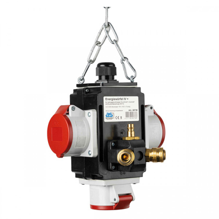 Policarbonat - Distribuitor de energie suspendat cu 3 prize trifazice 400V 5 poli 16A IP44 cu conexiune la aer comprimat