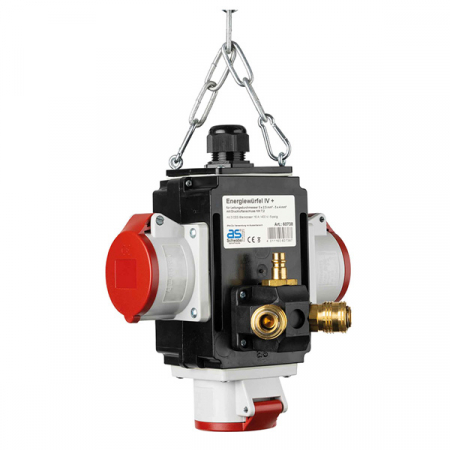Policarbonat - Distribuitor de energie suspendat cu 3 prize trifazice 400V 5 poli 16A IP44 cu conexiune la aer comprimat si conexiune de date