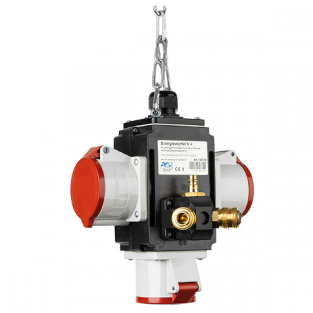 Policarbonat - Distribuitor de energie suspendat cu 3 prize trifazice 400V 5 poli 32A IP44 cu conexiune la aer comprimat