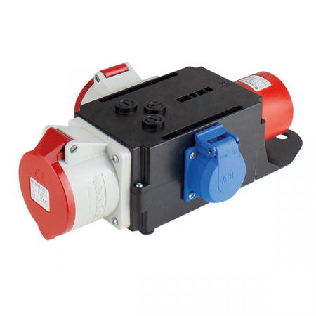 Policarbonat - Distribuitor de curent trifazic MIXO CEE maxim 7kW intrare 5 poli 32A 400V iesire 5 poli 16A 400V , 5 poli 32A 400V si 1 priza schuko 230V IP44