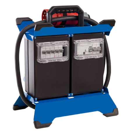 Prelungitor Stecky Duo 4 pentru santier cu 6 prize monofazice schuko 16A 250V. 1 priza monofazica CEE 3 poli 16A , 1 priza trifazica CEE 5 poli 16A , 2 prize trifazice CEE 5 poli 32A IP44 si 2 porturi [1]