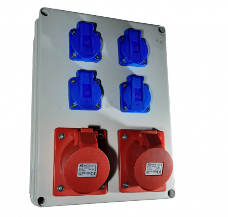 TABLOURI SI ACCESORII - Tablou echipat organizare de santier cu 2 prize 5 poli 32A si 4 prize monofazice IP44
