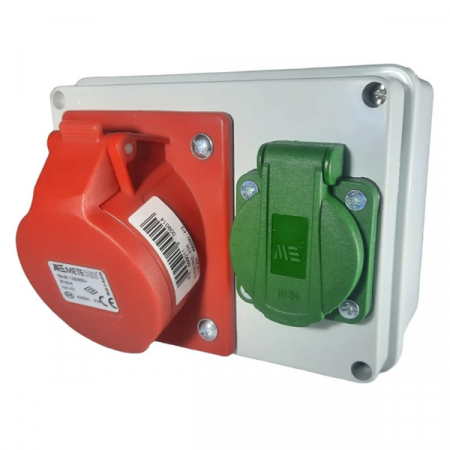 TABLOU ORGANIZARE SANTIER - Tablou organizare santier echipata cu 1 priza 5 poli 3P+N+E 32A 400V si 1 priza schuko 16A 230V IP44 150x110mm