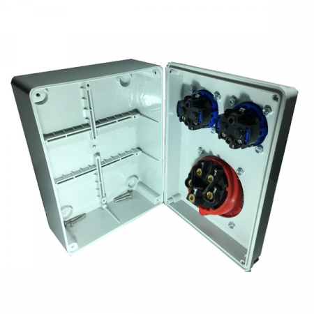 Tablou organizare santier echipat 1 priza 5 poli 32A si 2 prize monofazice 16A 190x140mm [1]