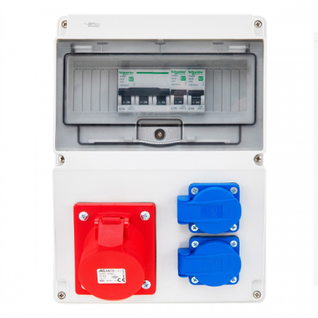 Tablou organizare santier - Tablou electric echipat cu o priza trifazica 32A 3P+N+E si 2 prize monofazice schuko 16A