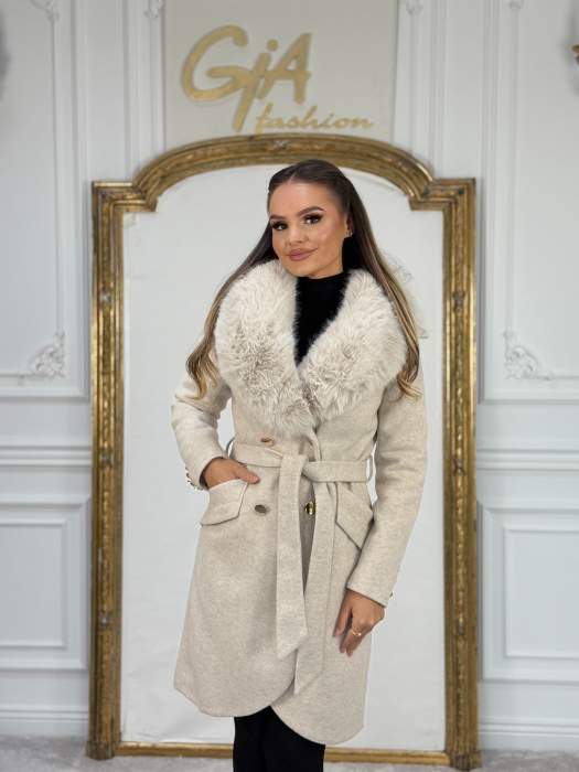 Palton cu Blana Ecologica Kerissa Beige [5]