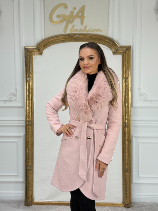 Palton cu Blana Ecologica Kerissa Pink [6]