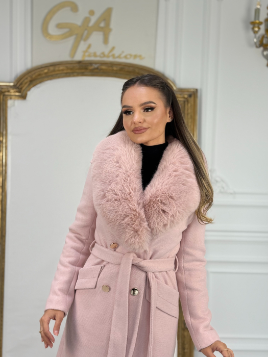 Palton cu Blana Ecologica Kerissa Pink [4]